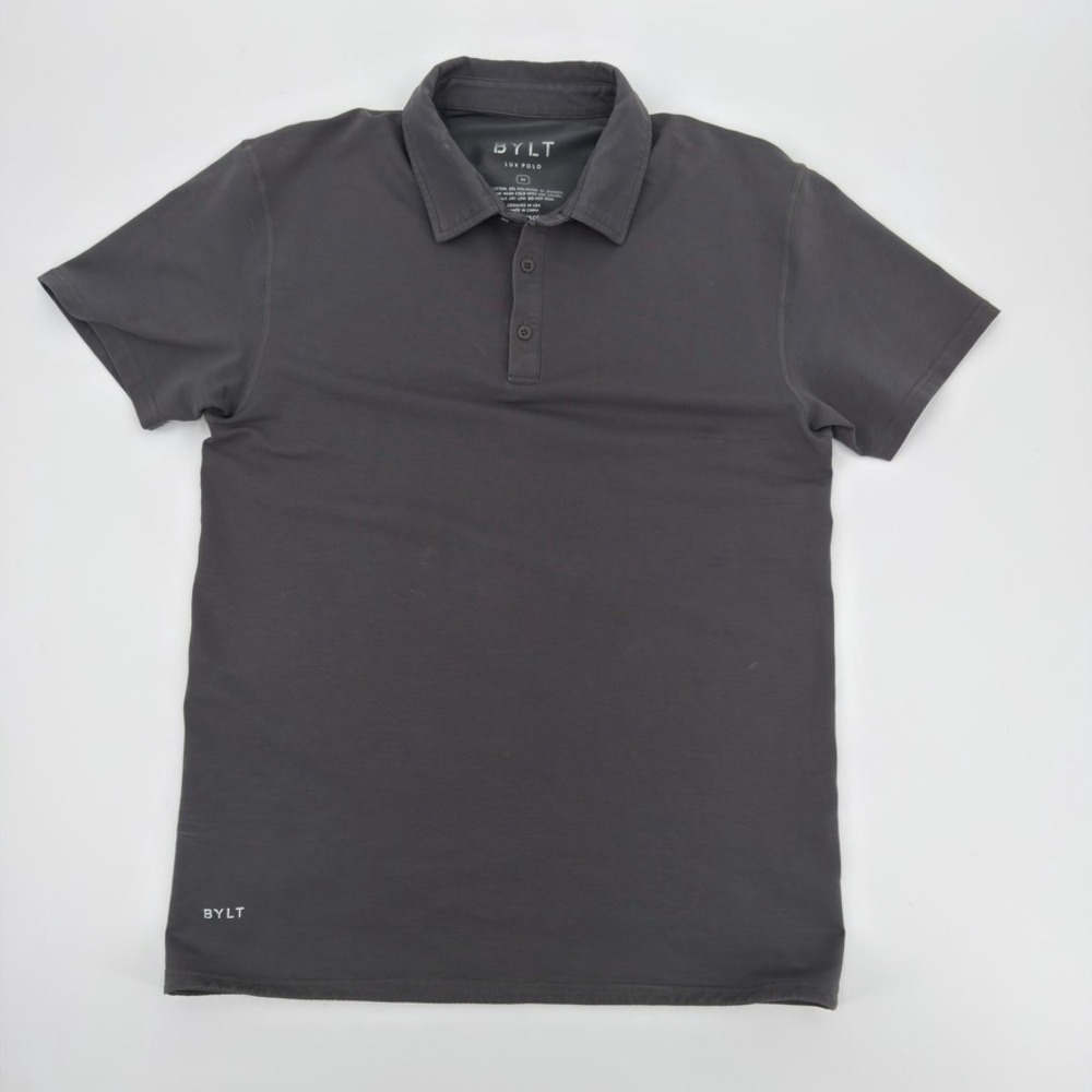 BYLT Lux Polo Mens Medium Charcoal Gray Short Sleeve Performance Stretch Shirt